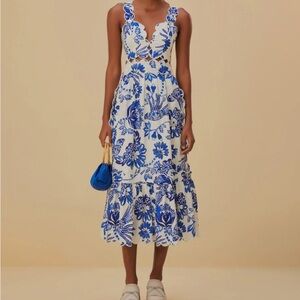 FARM Rio Off-White Flowerful Birds Lenzing™ Ecovero™ Euroflax™ Midi Dress